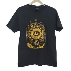 All Seeing Eye T Shirt Black Gold 100% US Cotton Medium Top 470